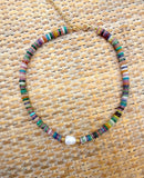The Aisha Necklace - Multicolor Beaded Gemstone Choker with Freshwater Pearl