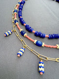 D124 - Cobalt & Coral Pre-Layered Beaded Statement Necklace