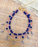 D124 - Cobalt & Coral Pre-Layered Beaded Statement Necklace