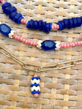 D124 - Cobalt & Coral Pre-Layered Beaded Statement Necklace