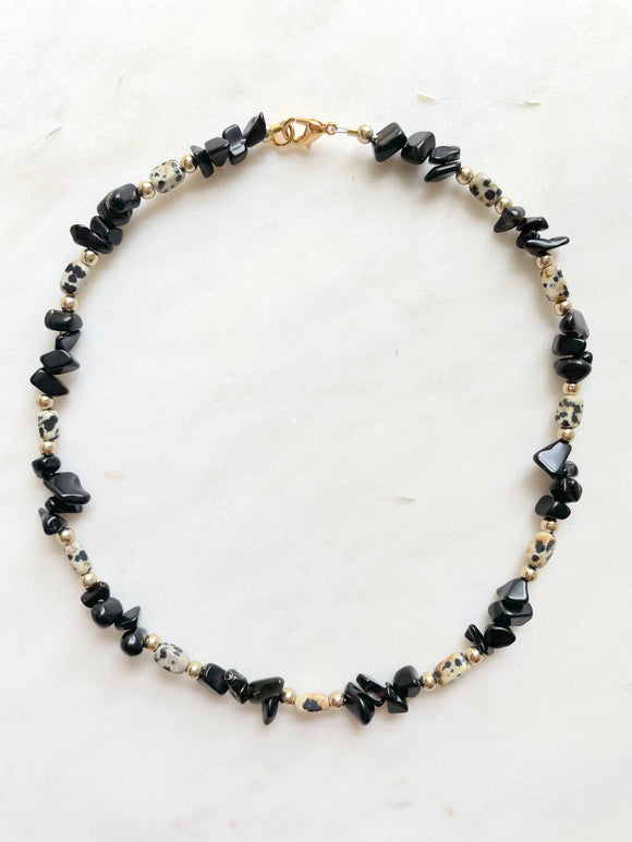 The Justina Choker - Black Onyx & Jasper Gemstone Beaded Choker Necklace