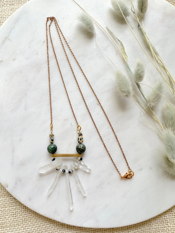 The Kiana Necklace - Turquoise & Quartz Long Bohemian Pendant Necklace