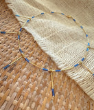 D111 - Dainty Beaded Blue & Gold Necklace