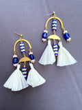 D117 - Large Royal Blue & Coral Beaded Chandelier Earrings