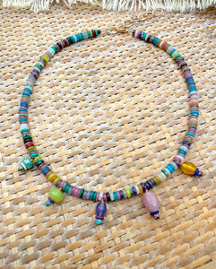 D119 - Rainbow Gemstone Beaded Charm Necklace
