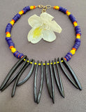 D142 - Ghana Disc Bead & Coconut Shell Spike Necklace