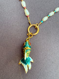 D147 - Cloisonne Fish & Japanese Rice Pearl Necklace