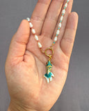 D147 - Cloisonne Fish & Japanese Rice Pearl Necklace