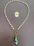 D147 - Cloisonne Fish & Japanese Rice Pearl Necklace