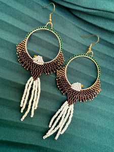 Hand-Beaded Seed Bead Eagle Earrings