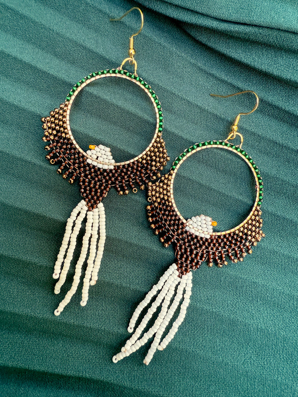 Hand-Beaded Seed Bead Eagle Earrings