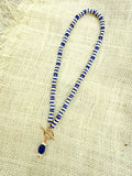 D126 - Cobalt & Coral "Vertebrae" Style Front Clasp Necklace