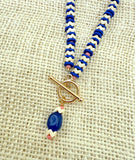 D126 - Cobalt & Coral "Vertebrae" Style Front Clasp Necklace