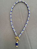 D126 - Cobalt & Coral "Vertebrae" Style Front Clasp Necklace