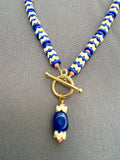 D126 - Cobalt & Coral "Vertebrae" Style Front Clasp Necklace