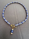 D126 - Cobalt & Coral "Vertebrae" Style Front Clasp Necklace