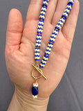D126 - Cobalt & Coral "Vertebrae" Style Front Clasp Necklace