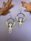 Hand Beaded Barn Owl Earrings