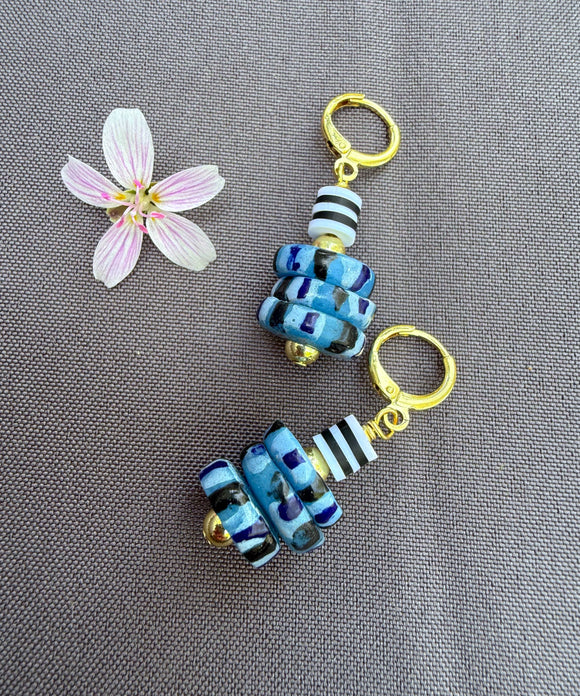 D118 - Chevron Krobo Bead Mini Dangle Earrings