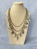 D106 - Antiqued Silver Multi-Strand Charm Necklace