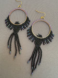 Hand-Beaded Seed Bead Raven Earrings