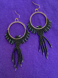 Hand-Beaded Seed Bead Raven Earrings