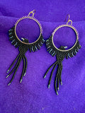 Hand-Beaded Seed Bead Raven Earrings