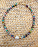 The Aisha Necklace - Multicolor Beaded Gemstone Choker with Freshwater Pearl