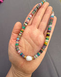 The Aisha Necklace - Multicolor Beaded Gemstone Choker with Freshwater Pearl