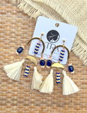 D117 - Large Royal Blue & Coral Beaded Chandelier Earrings