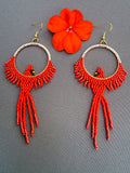 Hand-Beaded Seed Bead Cardinal Earrings