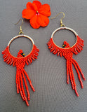 Hand-Beaded Seed Bead Cardinal Earrings