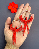 Hand-Beaded Seed Bead Cardinal Earrings