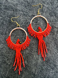Hand-Beaded Seed Bead Cardinal Earrings