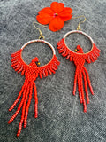 Hand-Beaded Seed Bead Cardinal Earrings