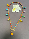 D145 - Multicolor Gemstone Charm Necklace with Front Toggle