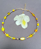 D146 - Yellow Assorted Glass Millefiori Bead Choker Necklace