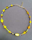 D146 - Yellow Assorted Glass Millefiori Bead Choker Necklace