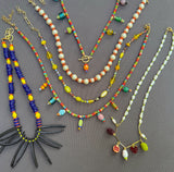 D146 - Yellow Assorted Glass Millefiori Bead Choker Necklace