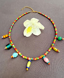 D144 - Multicolor Gemstone Beaded Charm Necklace