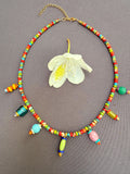 D144 - Multicolor Gemstone Beaded Charm Necklace