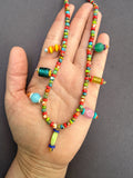 D144 - Multicolor Gemstone Beaded Charm Necklace