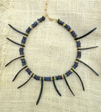D125 - Coconut Shell Spike Necklace with Striped Awalleh Beads