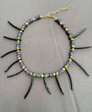 D125 - Coconut Shell Spike Necklace with Striped Awalleh Beads