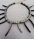 D125 - Coconut Shell Spike Necklace with Striped Awalleh Beads