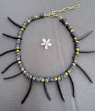 D125 - Coconut Shell Spike Necklace with Striped Awalleh Beads