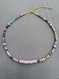 D123 - Galaxy Sea Sediment & Striped Vinyl Bead Necklace