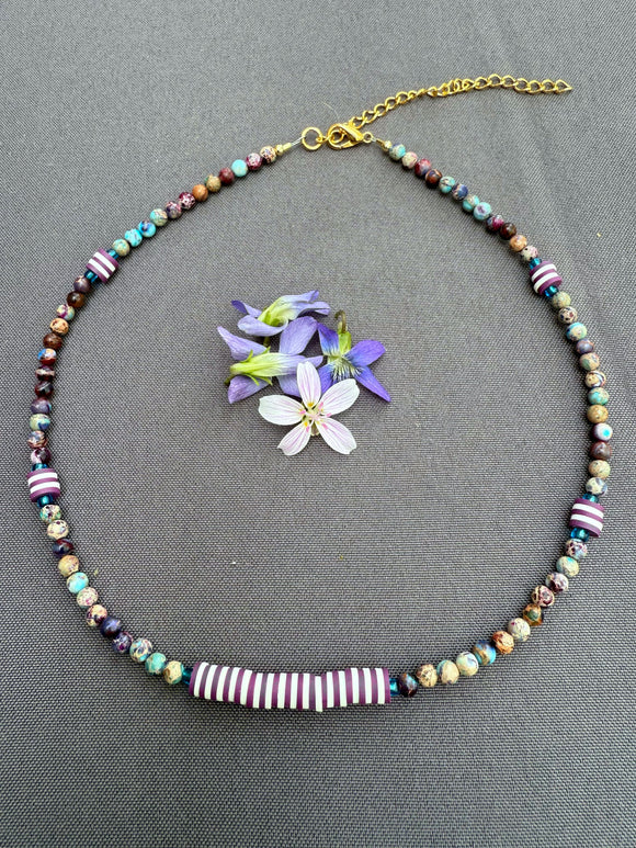 D123 - Galaxy Sea Sediment & Striped Vinyl Bead Necklace