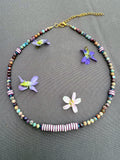 D123 - Galaxy Sea Sediment & Striped Vinyl Bead Necklace