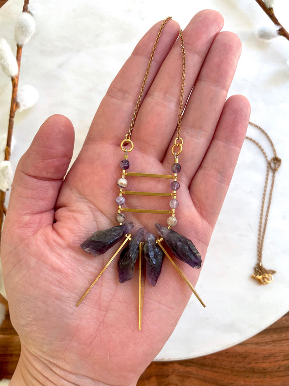 The Ellaria Necklace - Amethyst Spike Beaded Long Ladder Necklace